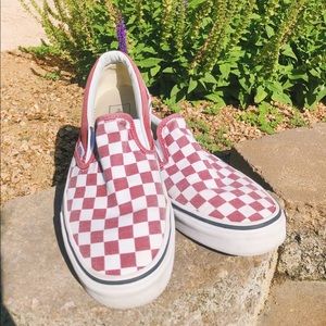 Red checkered slip-on vans